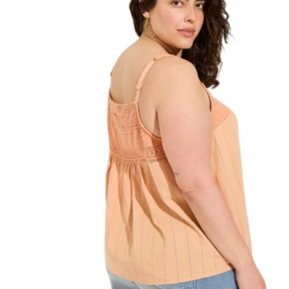 Torrid Womens Gauze Crochet Button Front Tank Top In Peach Bloom Plus 3X - Picture 4 of 6